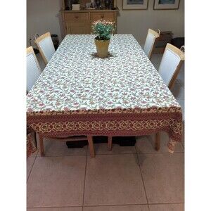 Mahogany Gold Indian Block Print 100% Cotton Large TableCloth 80" X 57"